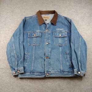 Vintage King Louie Jacket Mens 2XL Blue Denim Jean Leather Chore Compuware 90s